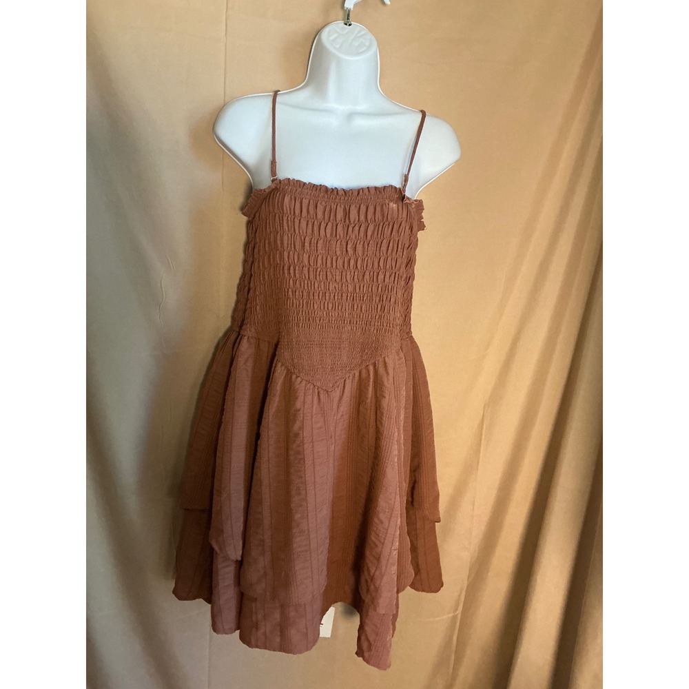 Wild Fable Smocked Tiered Dress Womens Large Brown Excellent Adjustable Straps